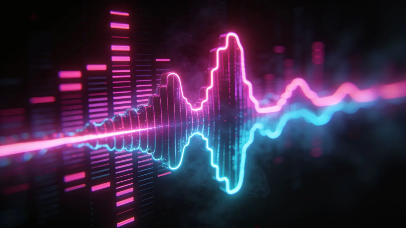 Neon equalizer bars and waveform