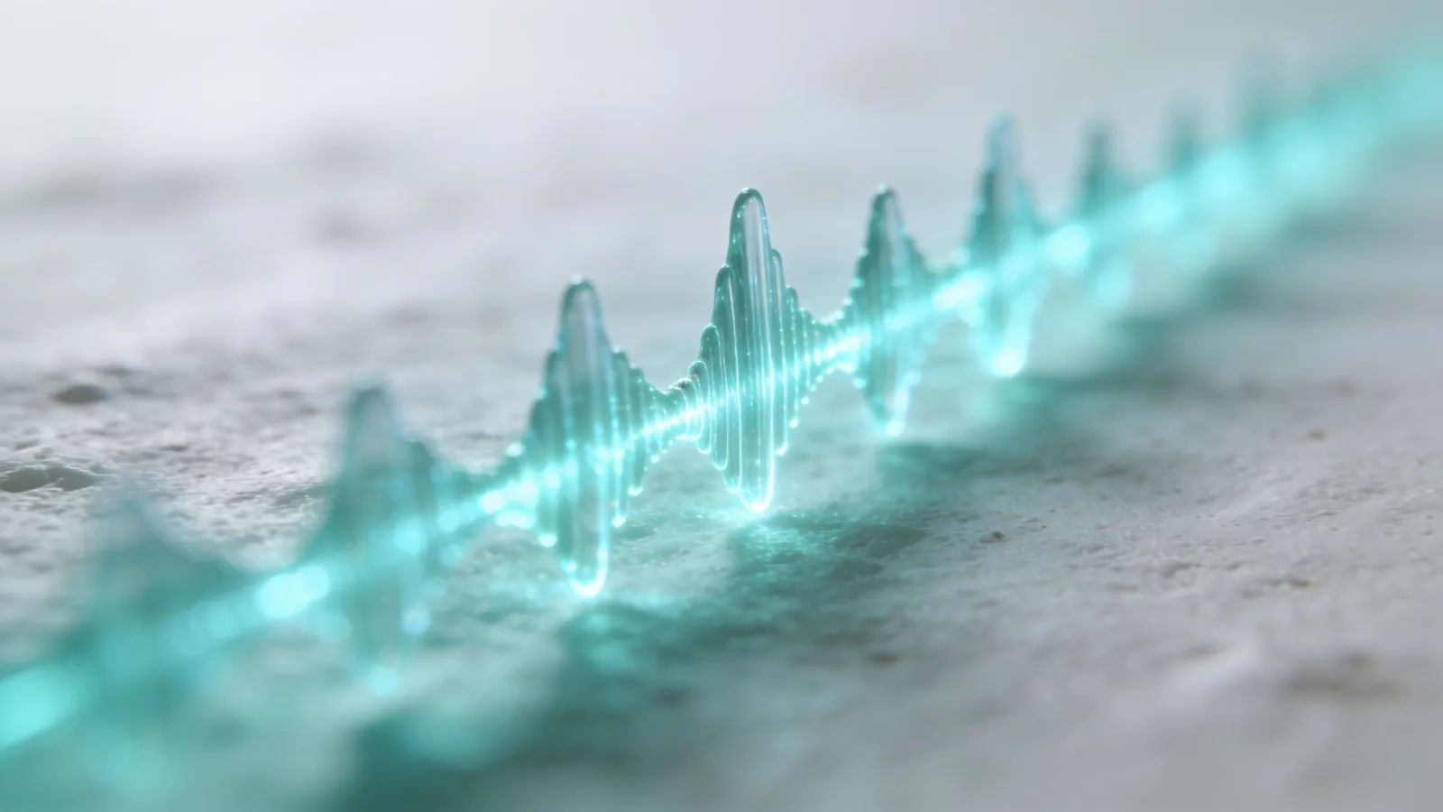 Precise teal glowing audio waveform