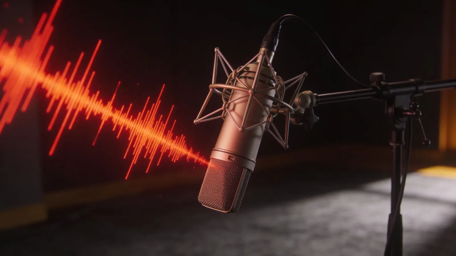 Microphone with a sharp red-orange shout waveform