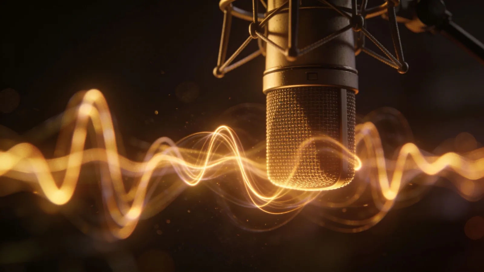 Microphone with loose wobbly glowing amber waveform
