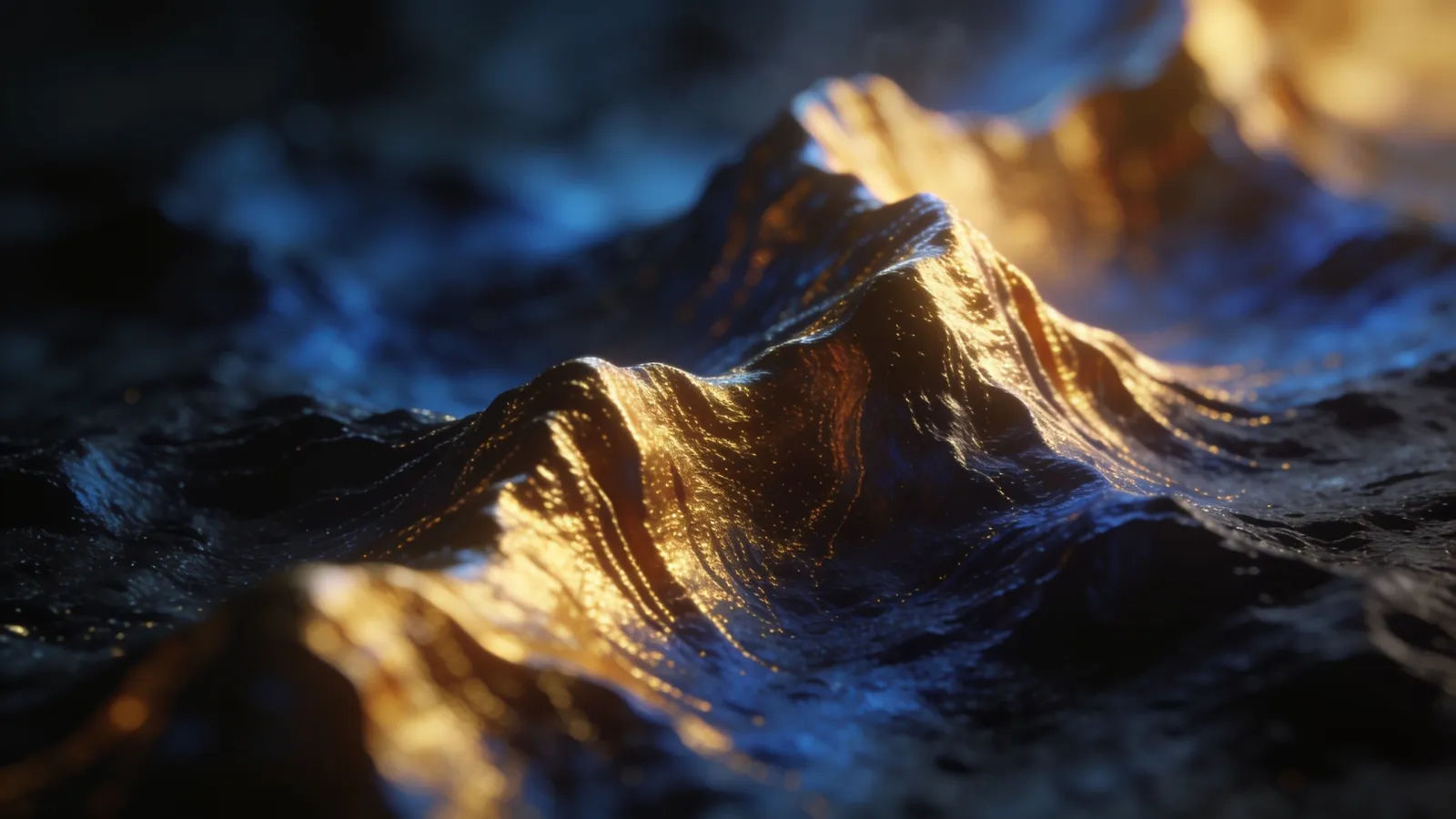 Swelling gold waveform on blue-black