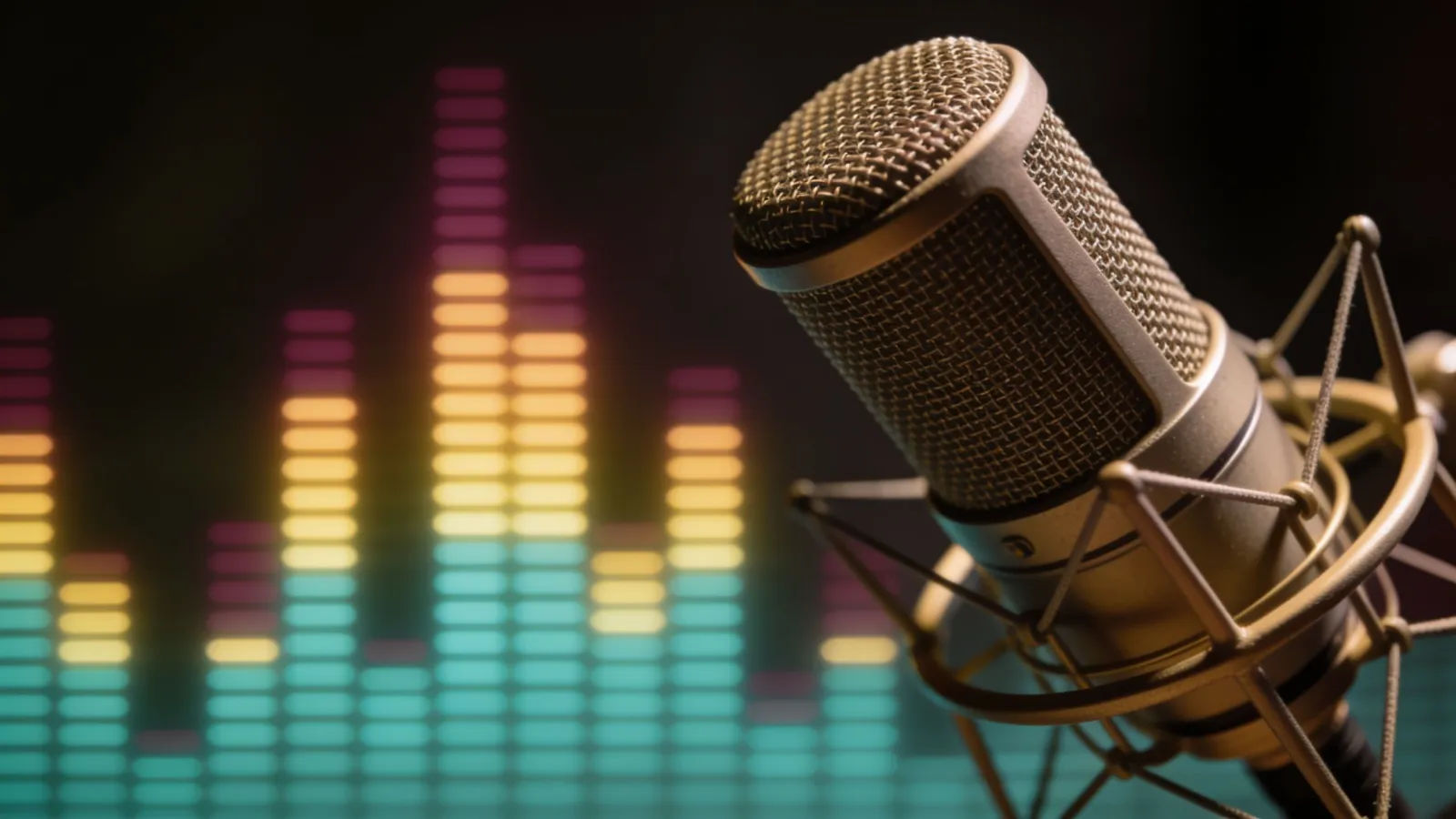 Microphone beside playful irregular colored waveform