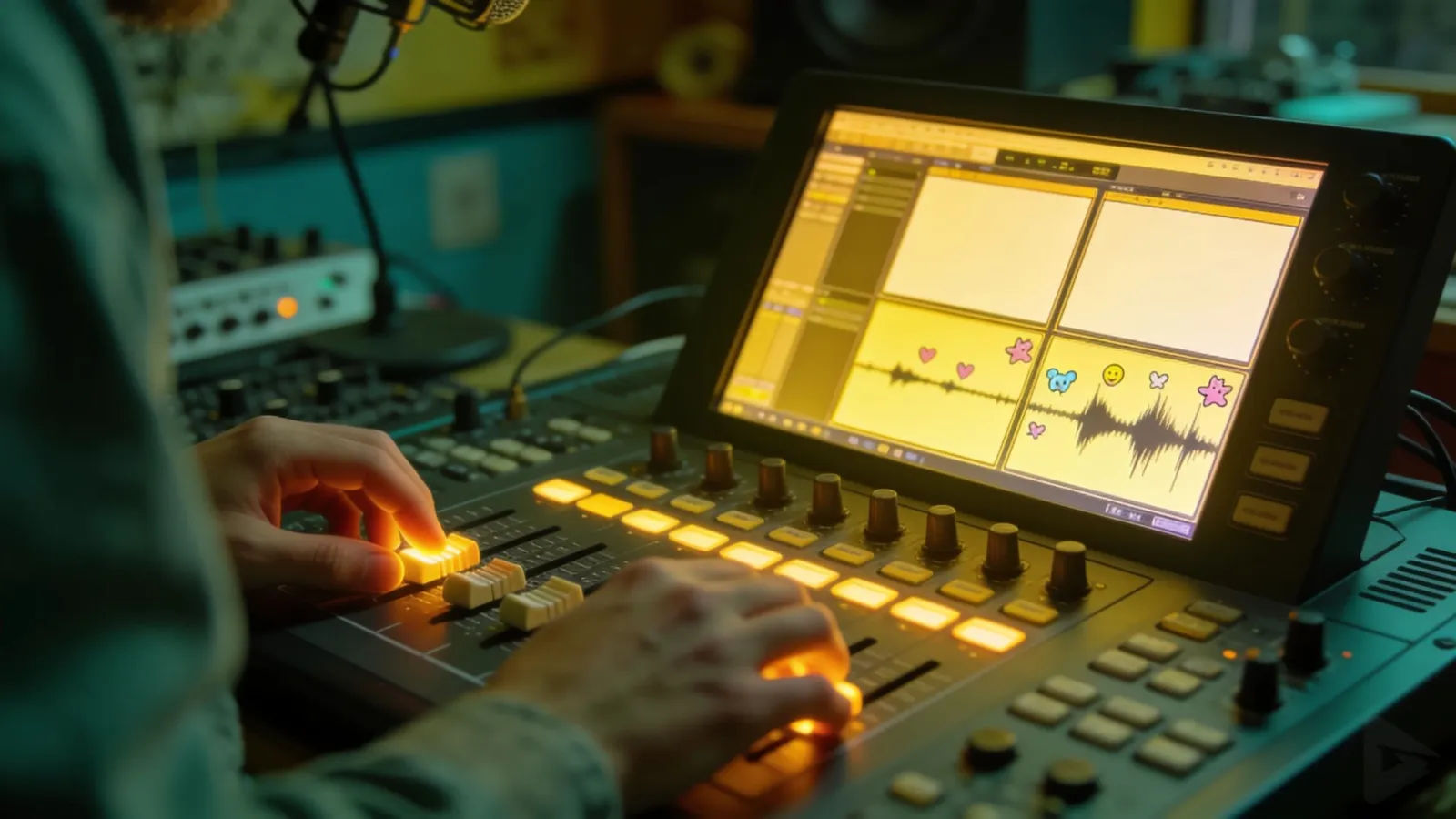 Hands at eclectic console directing a voice