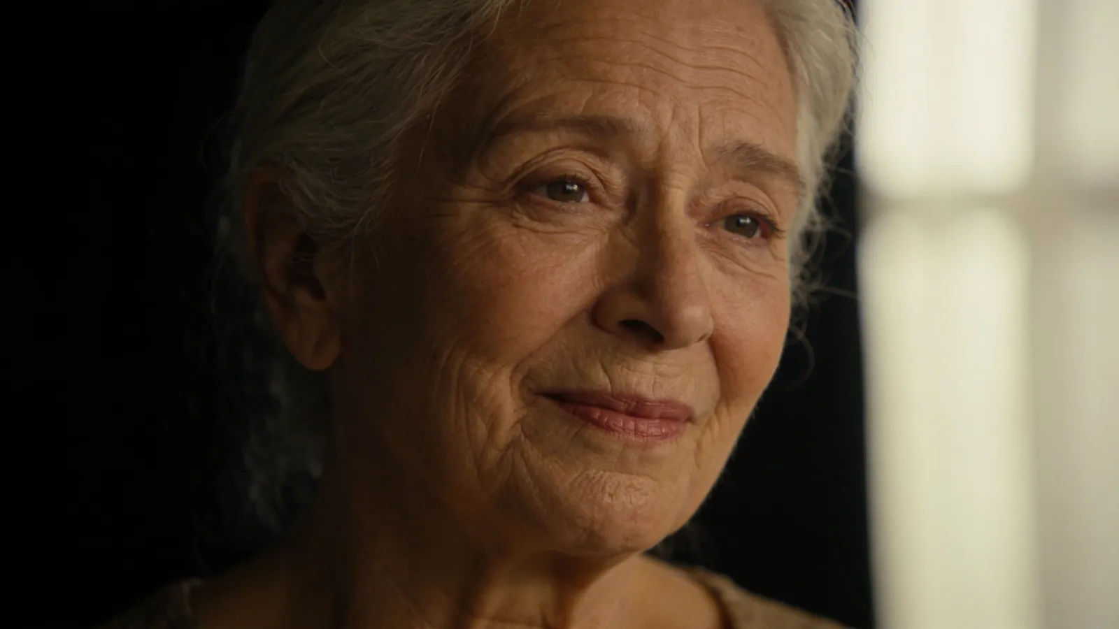Warm elderly woman cinematic portrait