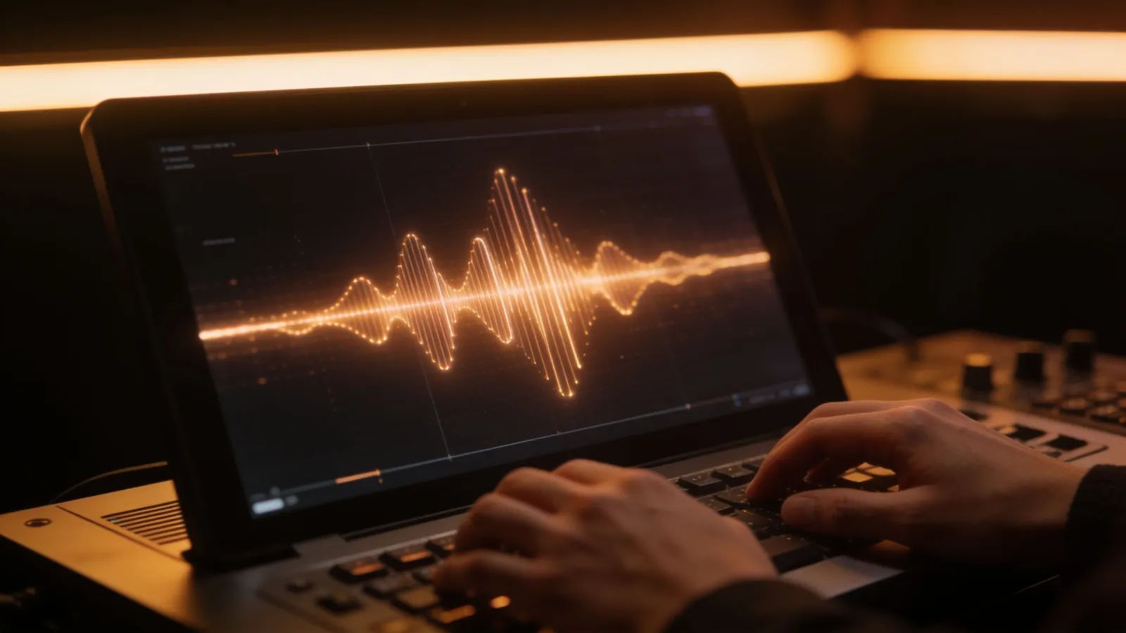 Hands at console with waveform interface