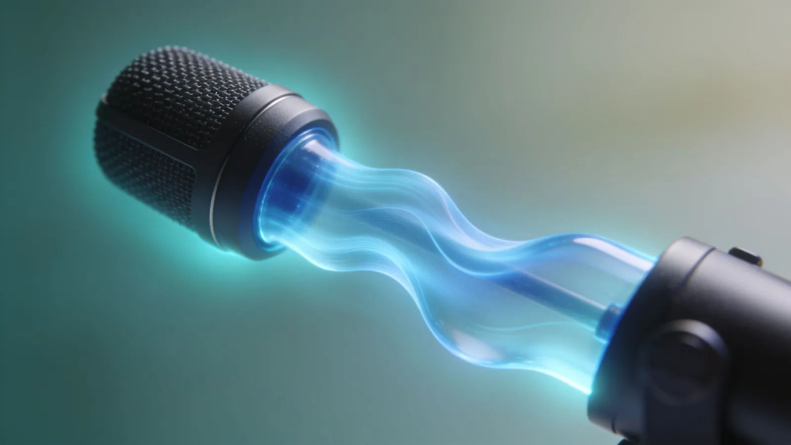 Desktop microphone with smooth cool-blue waveform