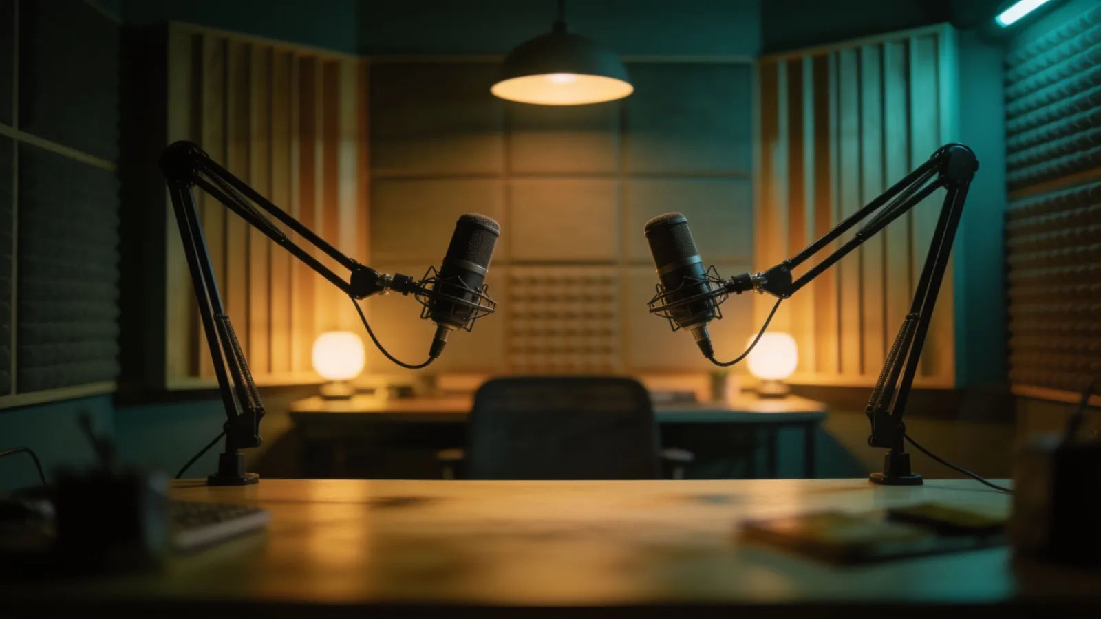 Cozy podcast and explainer studio setup