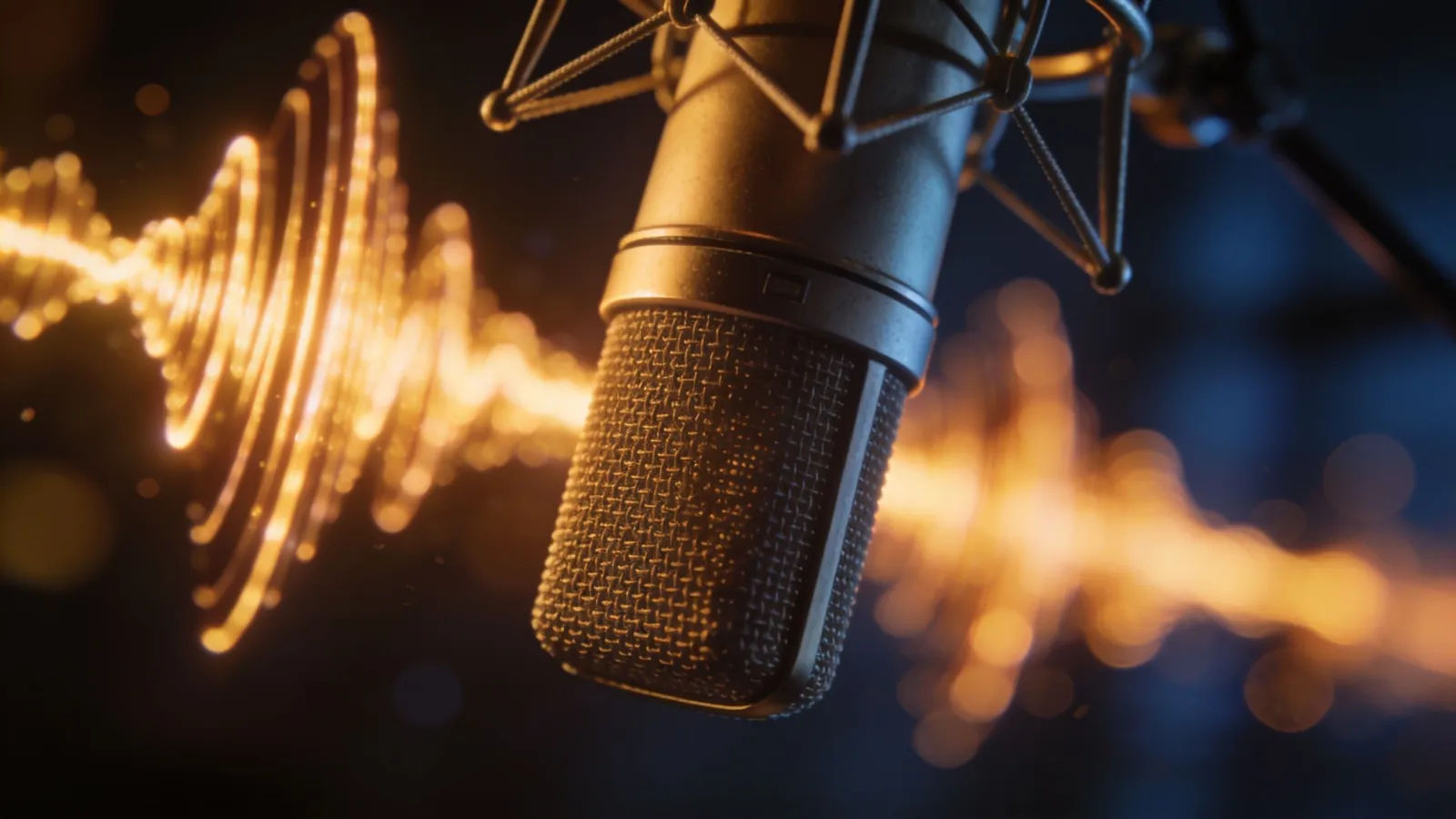 Microphone beside smooth warm golden waveform