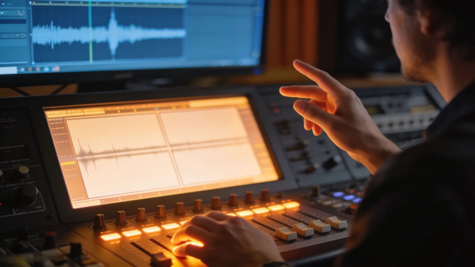 Hands at console directing a captivating voice