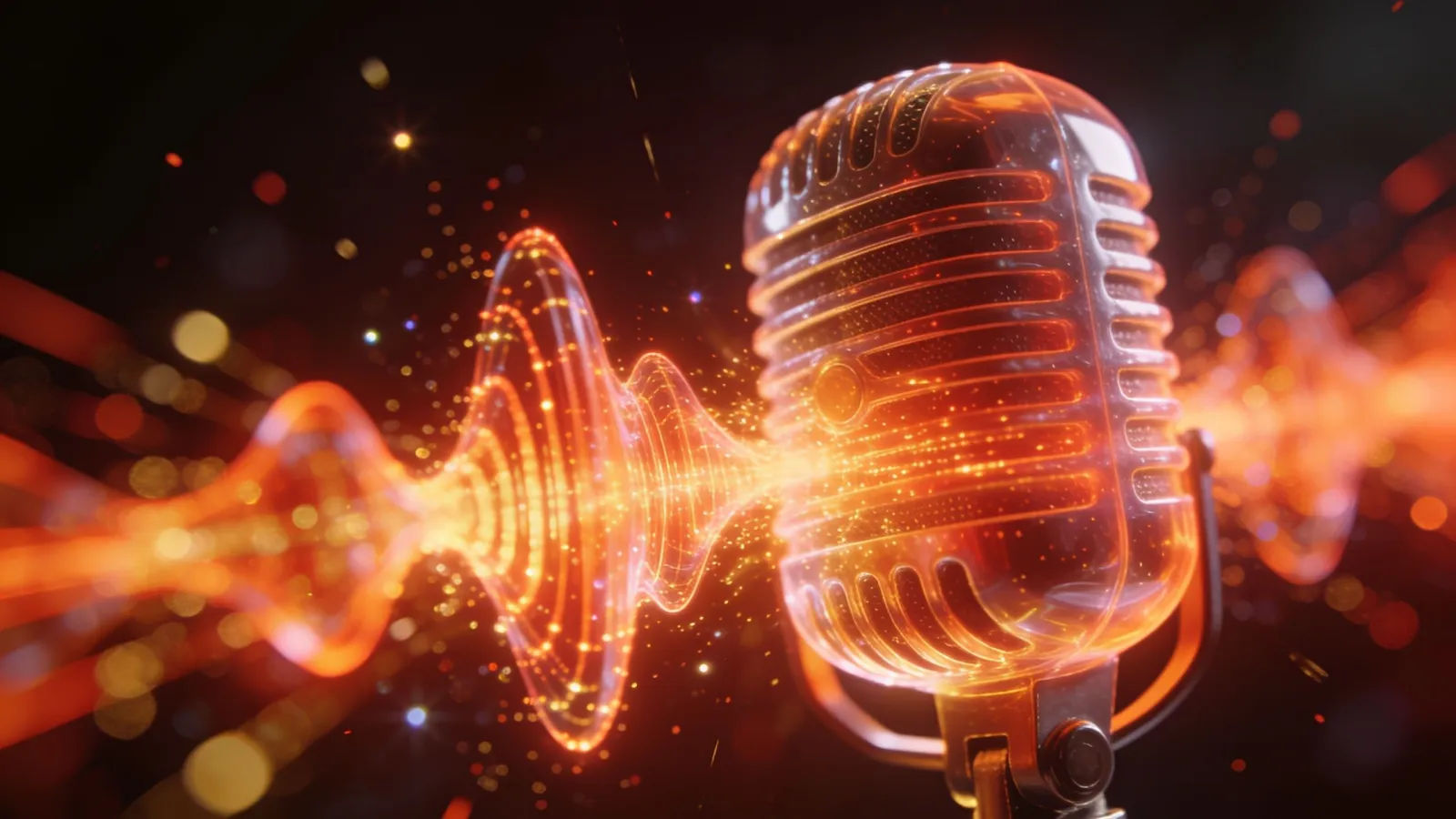 Microphone with lively bouncing bright coral waveform