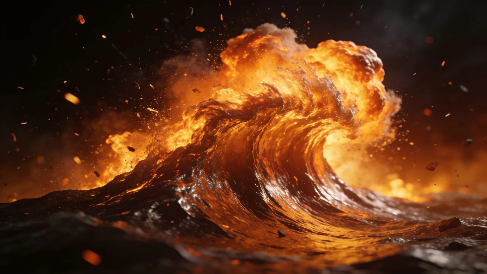 Monumental surging waveform with embers and sparks