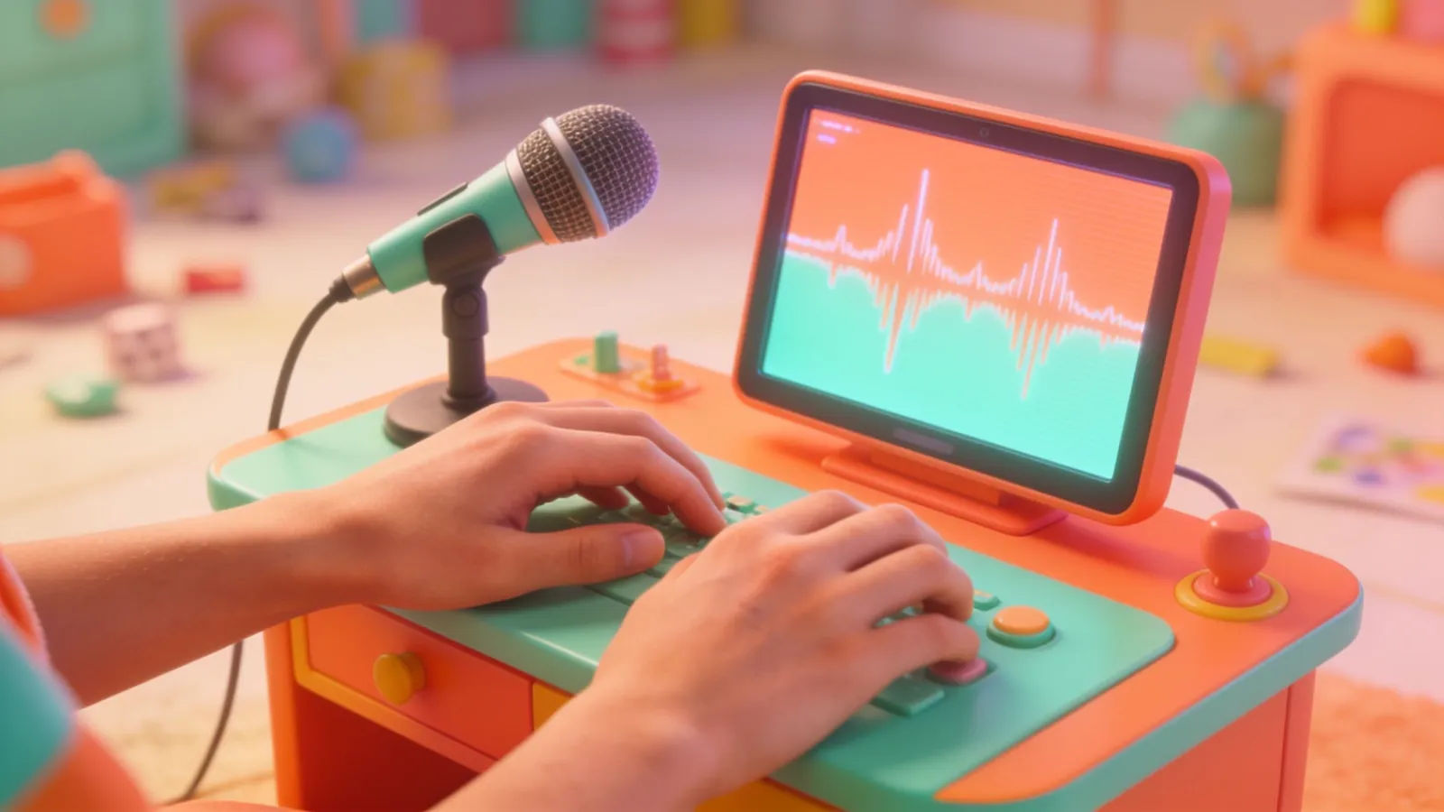 Lively hands at colorful playful desk