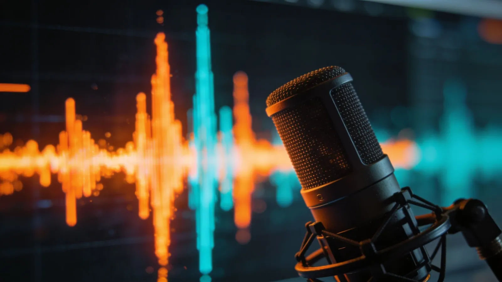 Microphone beside vibrant leaping energetic waveform
