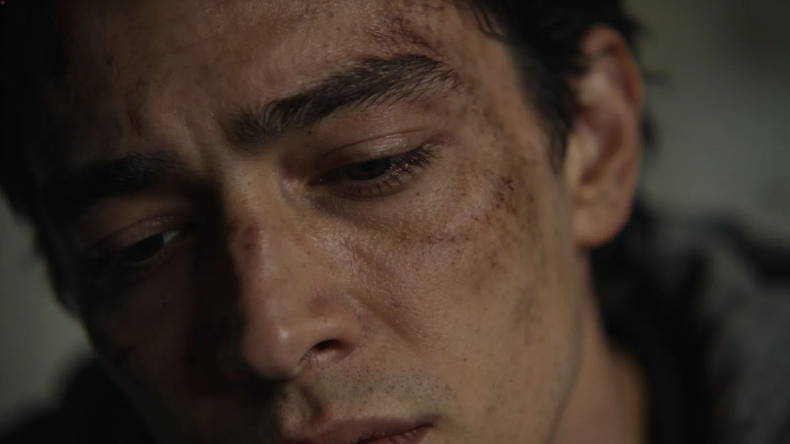 Drained, burned-out person with heavy eyelids