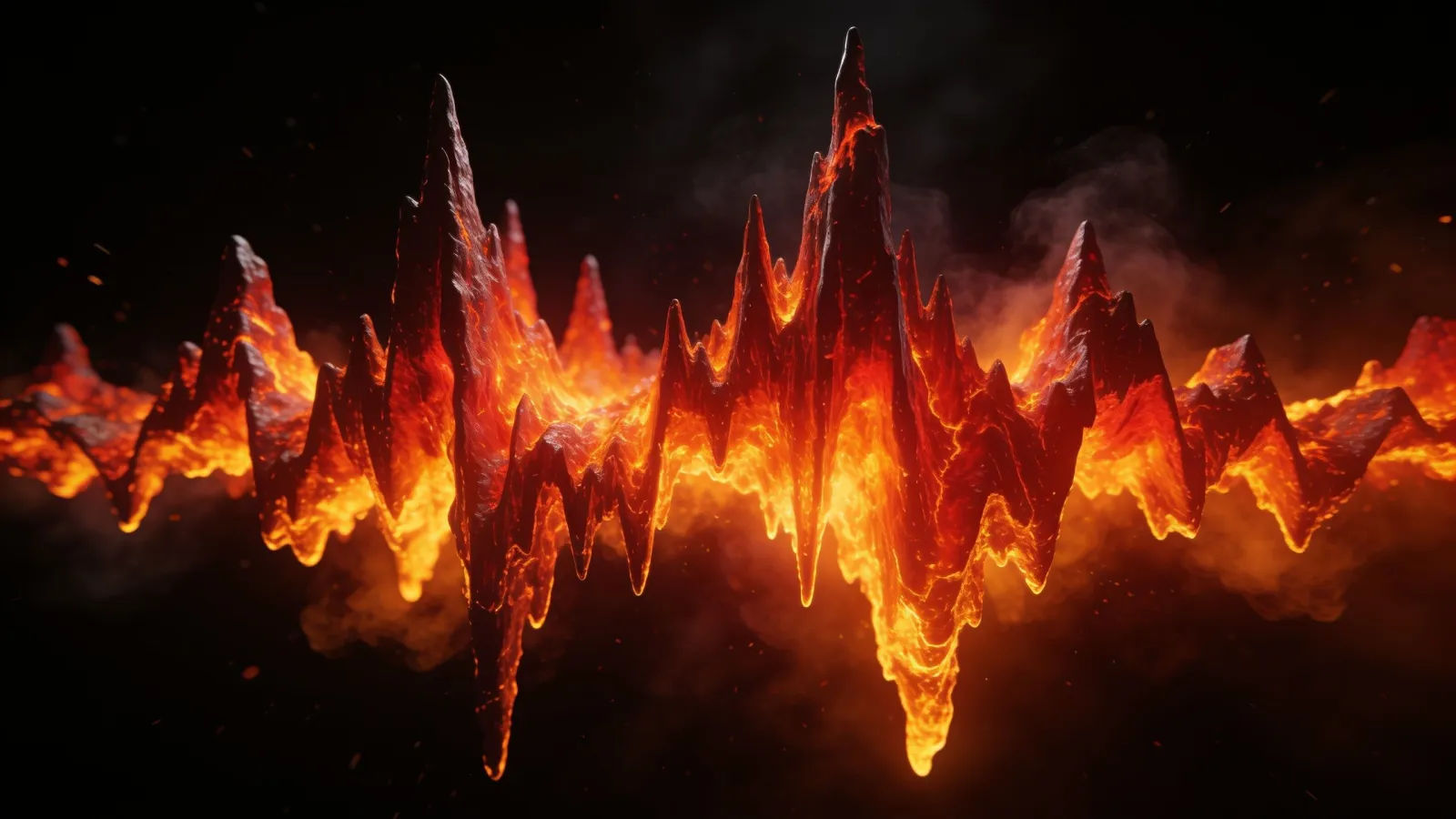 Jagged molten waveform spiking on black