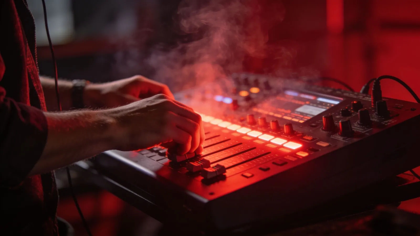 Hands gripping intense red-lit console