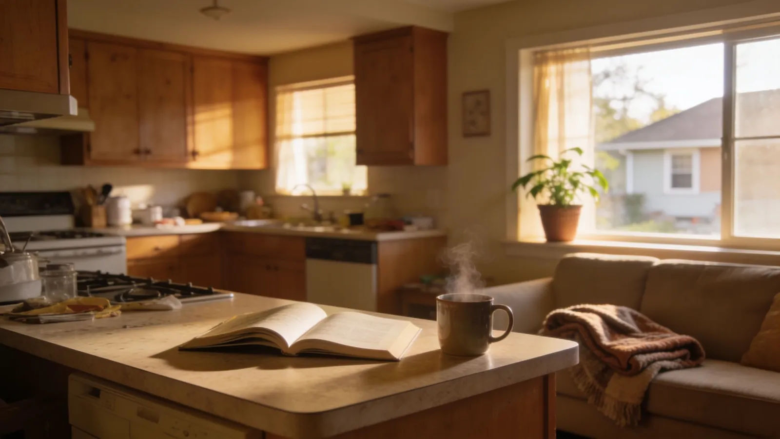 Sunny suburban family kitchen in morning light