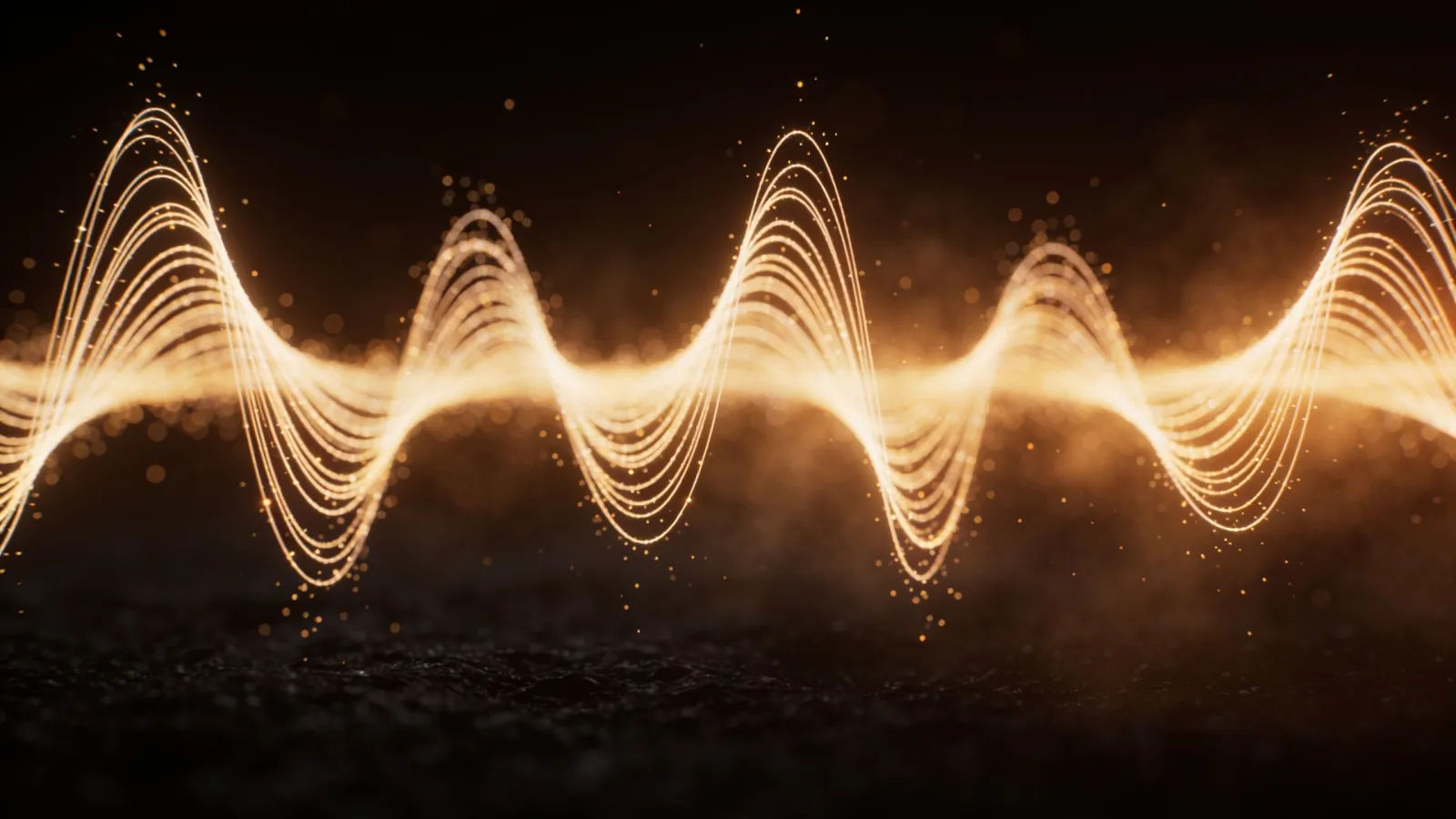 Glowing warm sound waveform in gentle darkness