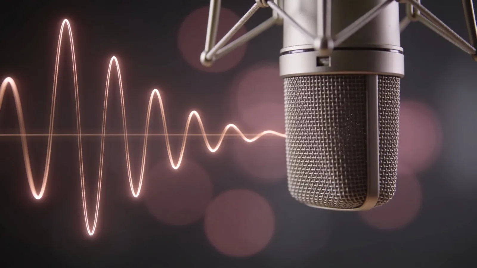 Microphone beside sleek rose-gold elegant waveform