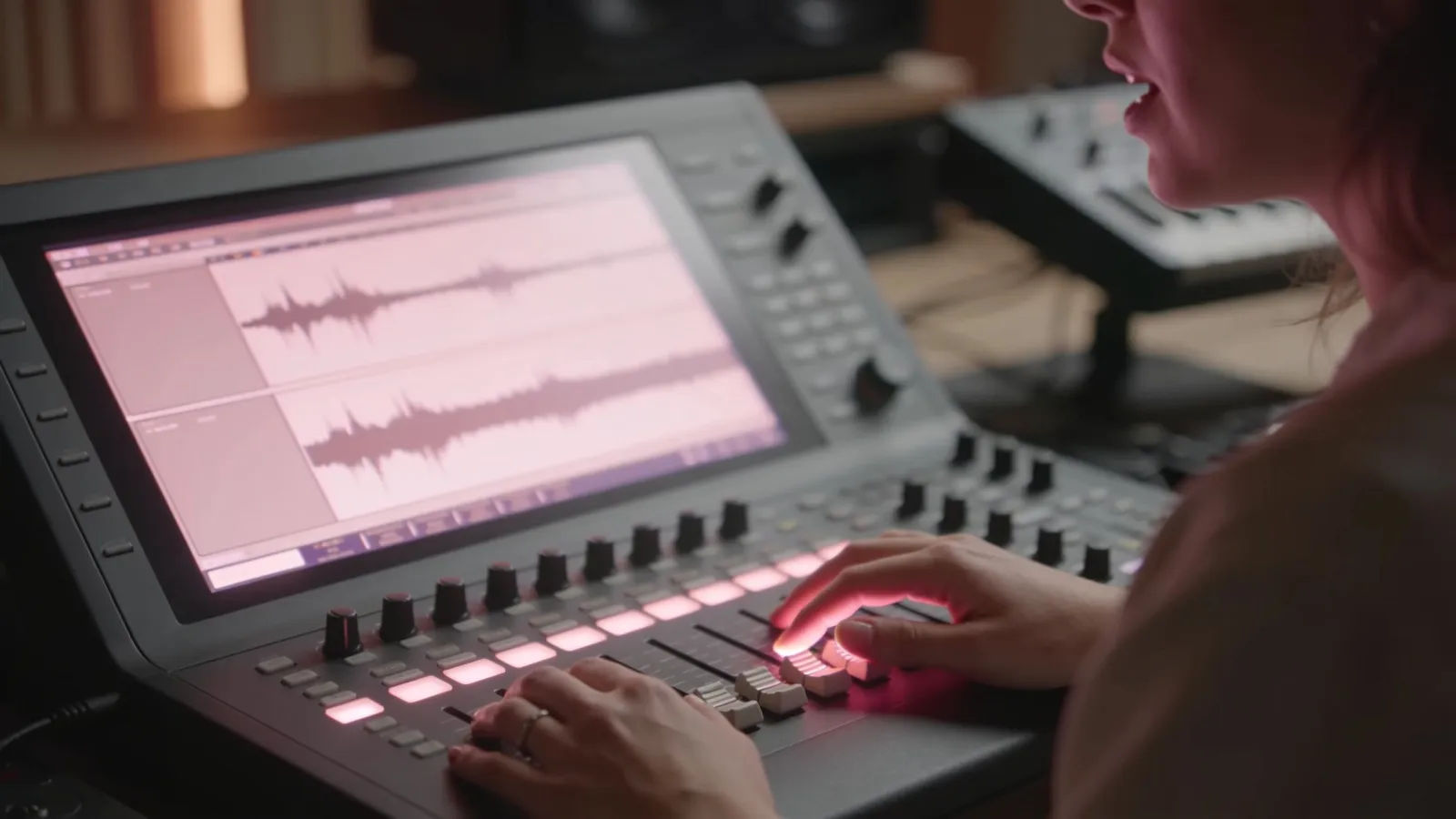 Hands at elegant console directing a voice