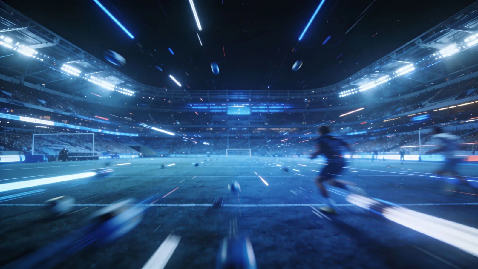 Night arena charged with streaking light trails