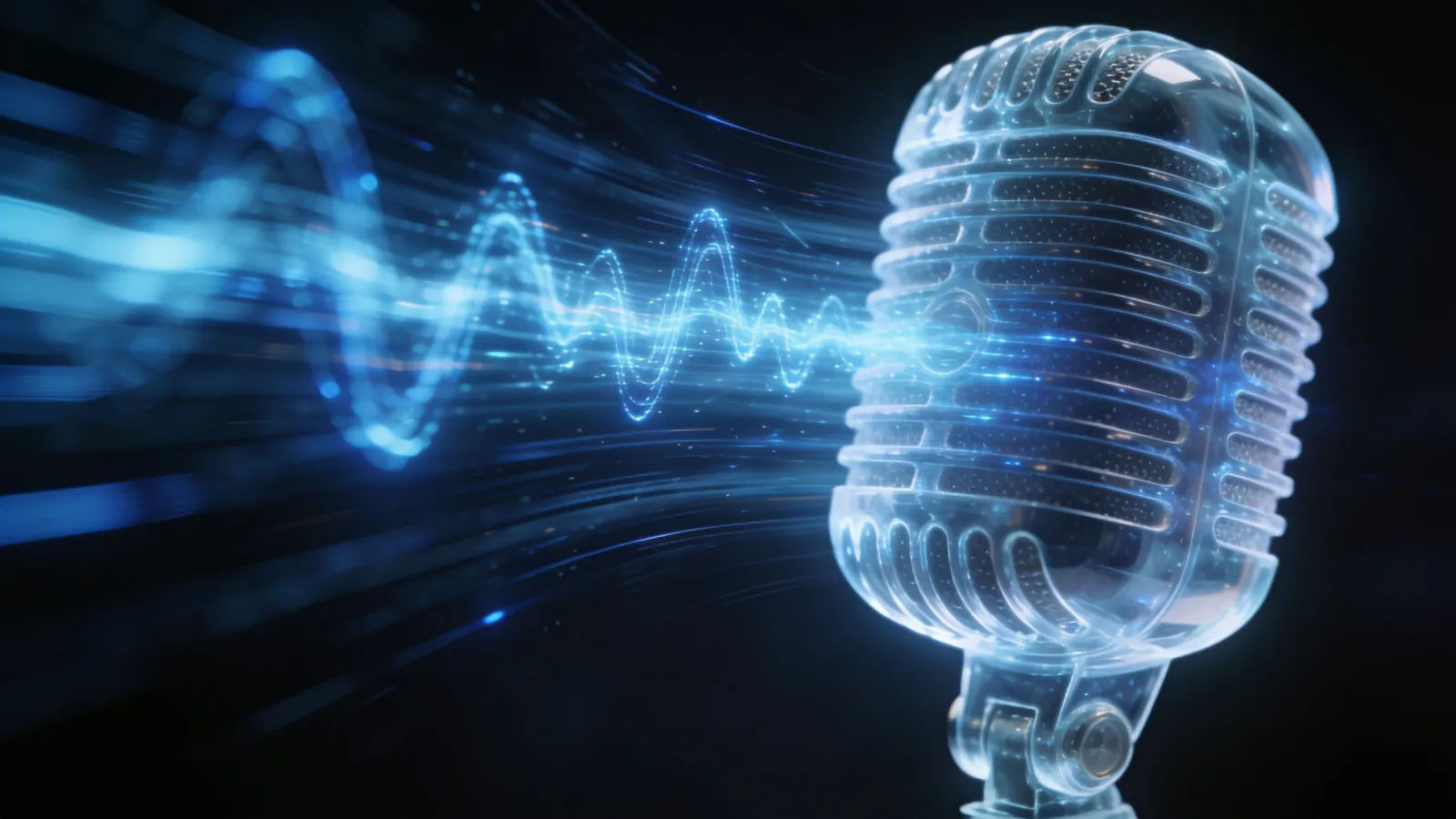 Microphone with rapid dense streaking blue waveform