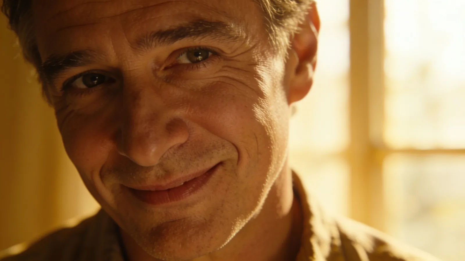 Warm paternal man with kind, steady gaze