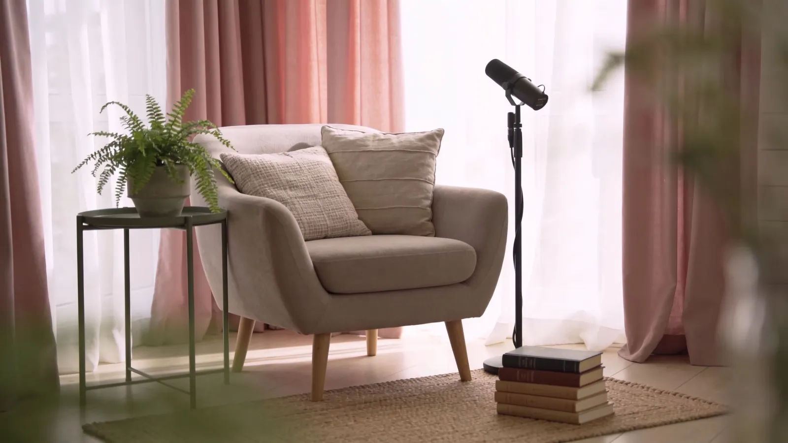 Serene elegant reading and recording nook