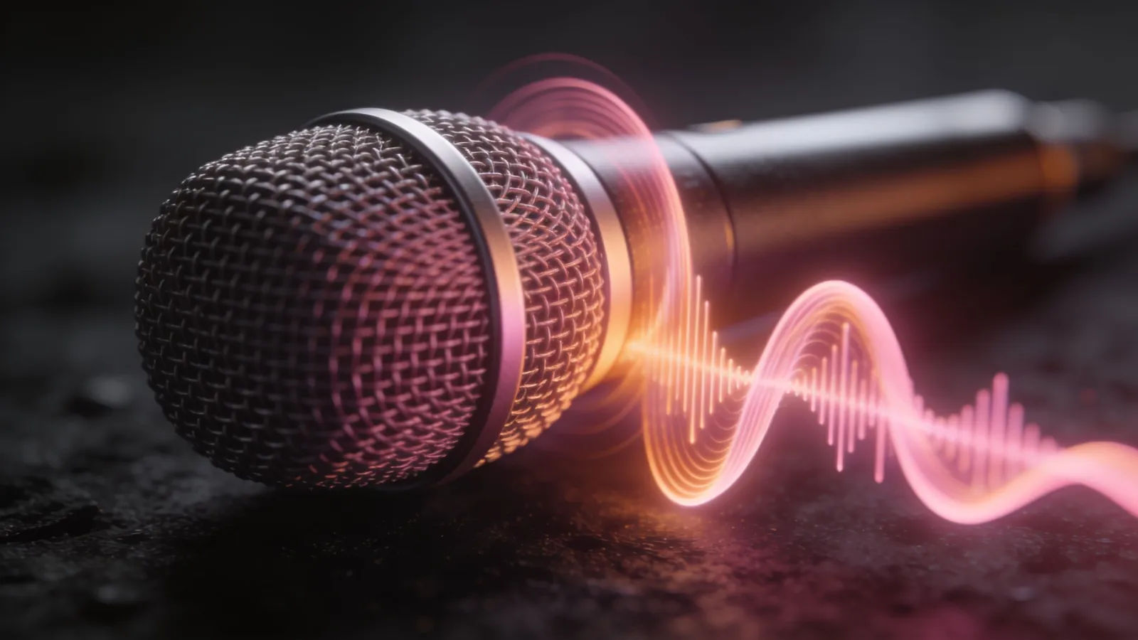 Sleek microphone with soft warm pink waveform