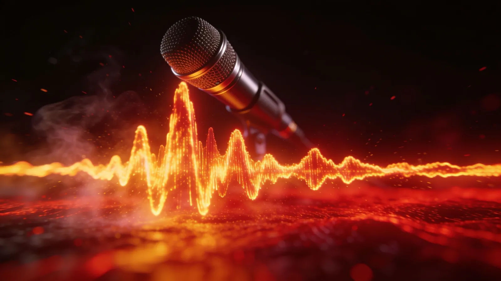 Punchy glowing amber waveform with studio microphone