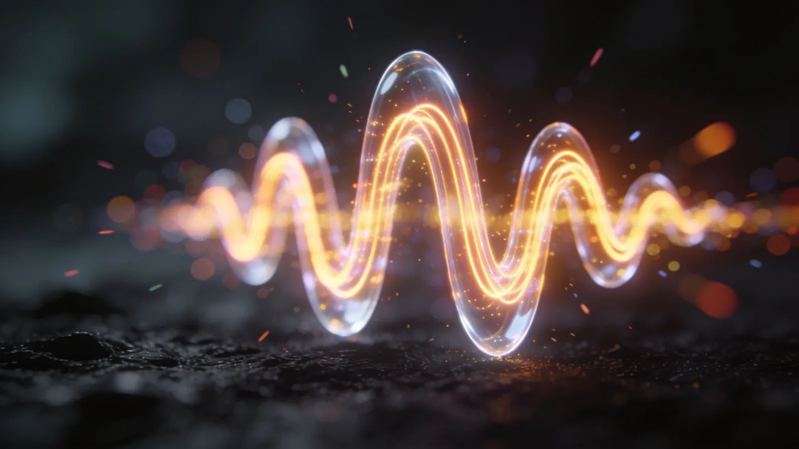 Glowing comic sound waveform bouncing in bright arcs