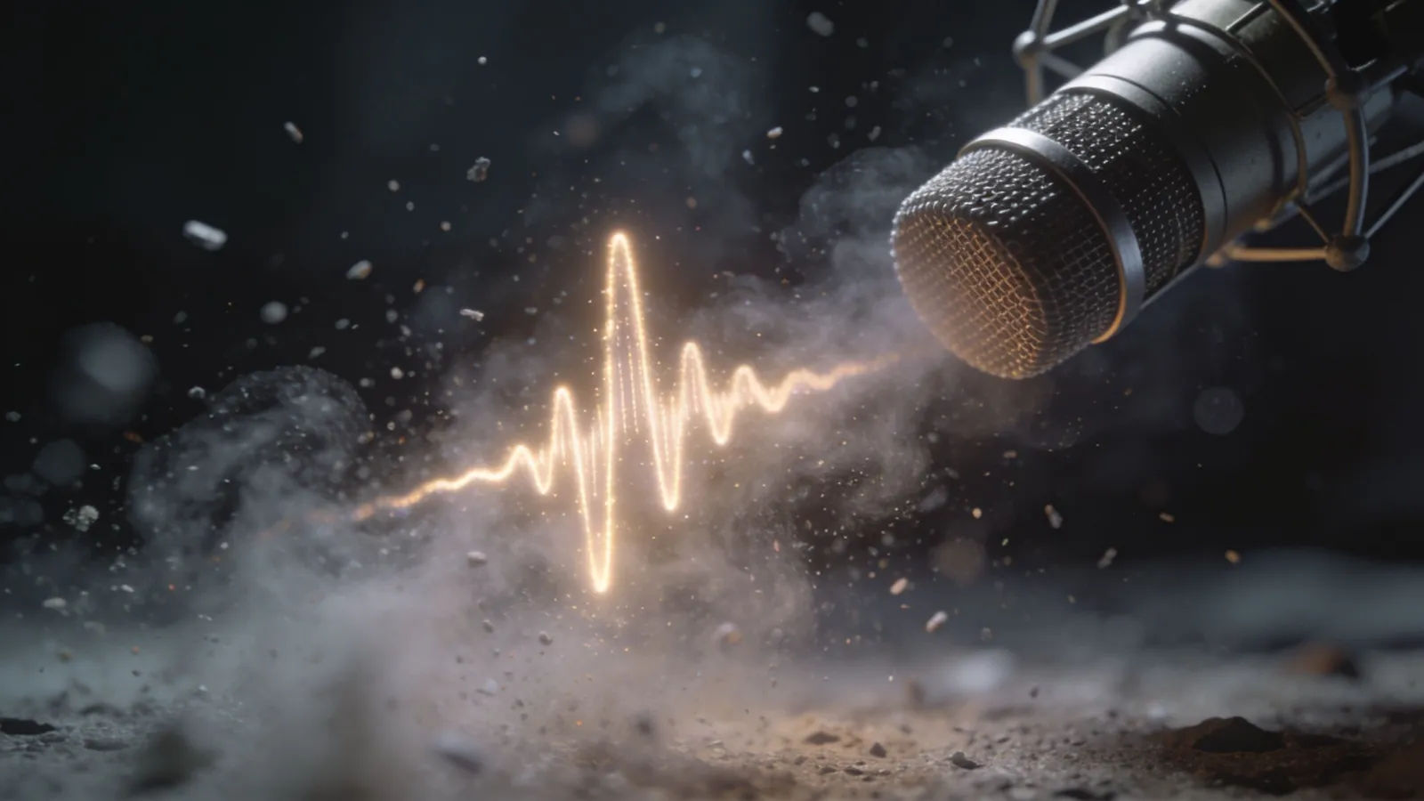 Studio microphone with mellow glowing waveform