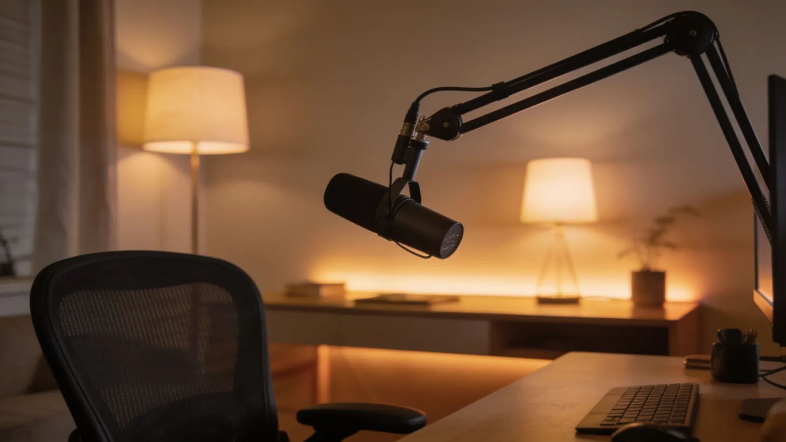 Cozy modern home podcast and creator setup
