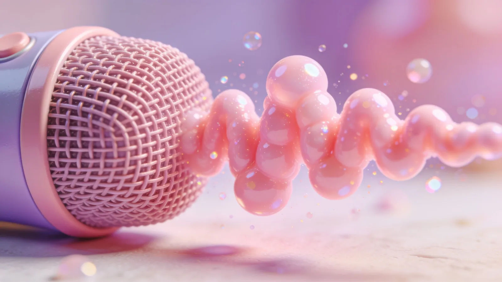 Pastel microphone with a bouncy pink waveform