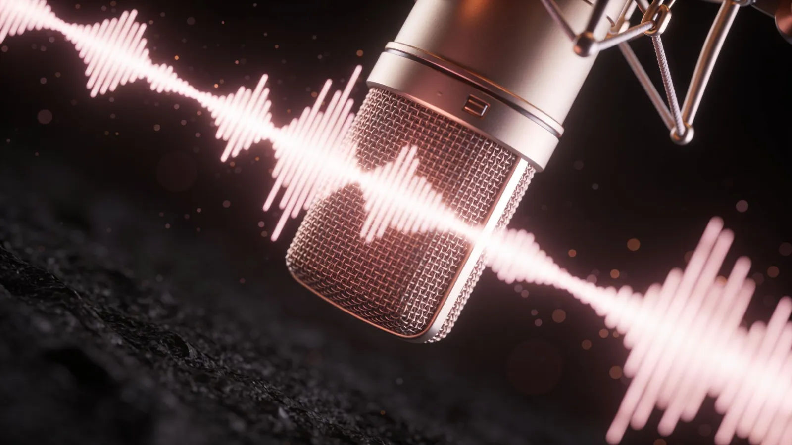 Soft glowing soundwave beside a warm microphone