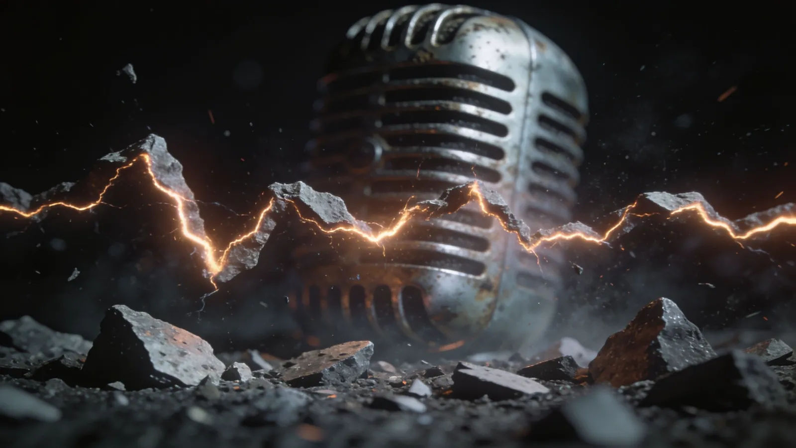 Jagged steel waveform with battered microphone grille