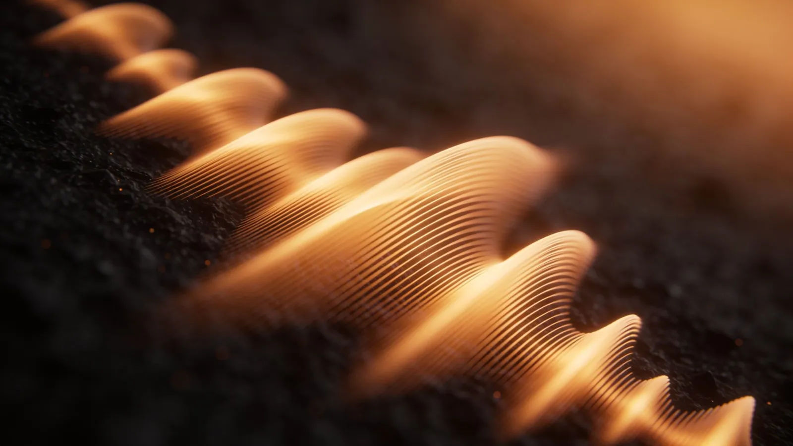 Warm glowing soft soundwave on black