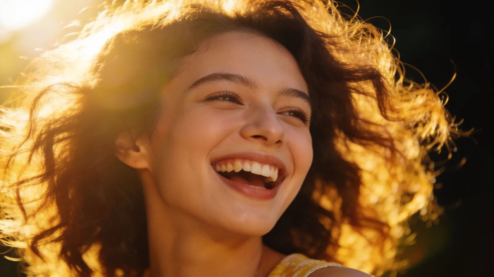 Carefree person laughing in golden light