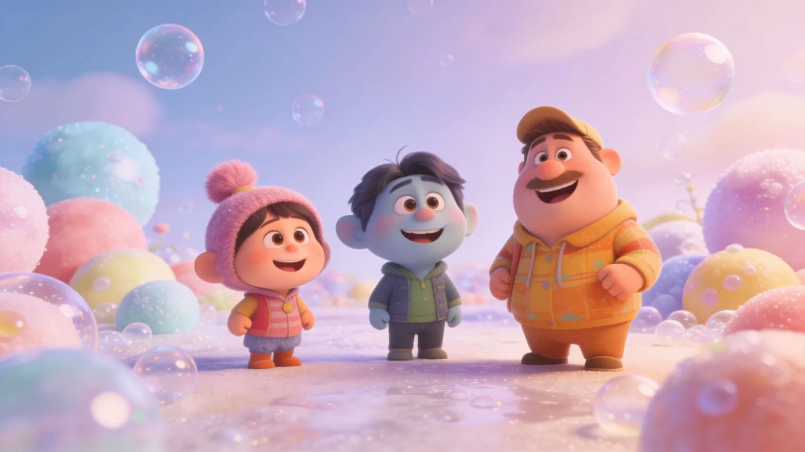 Cheerful cartoon comedy set with bubbly props