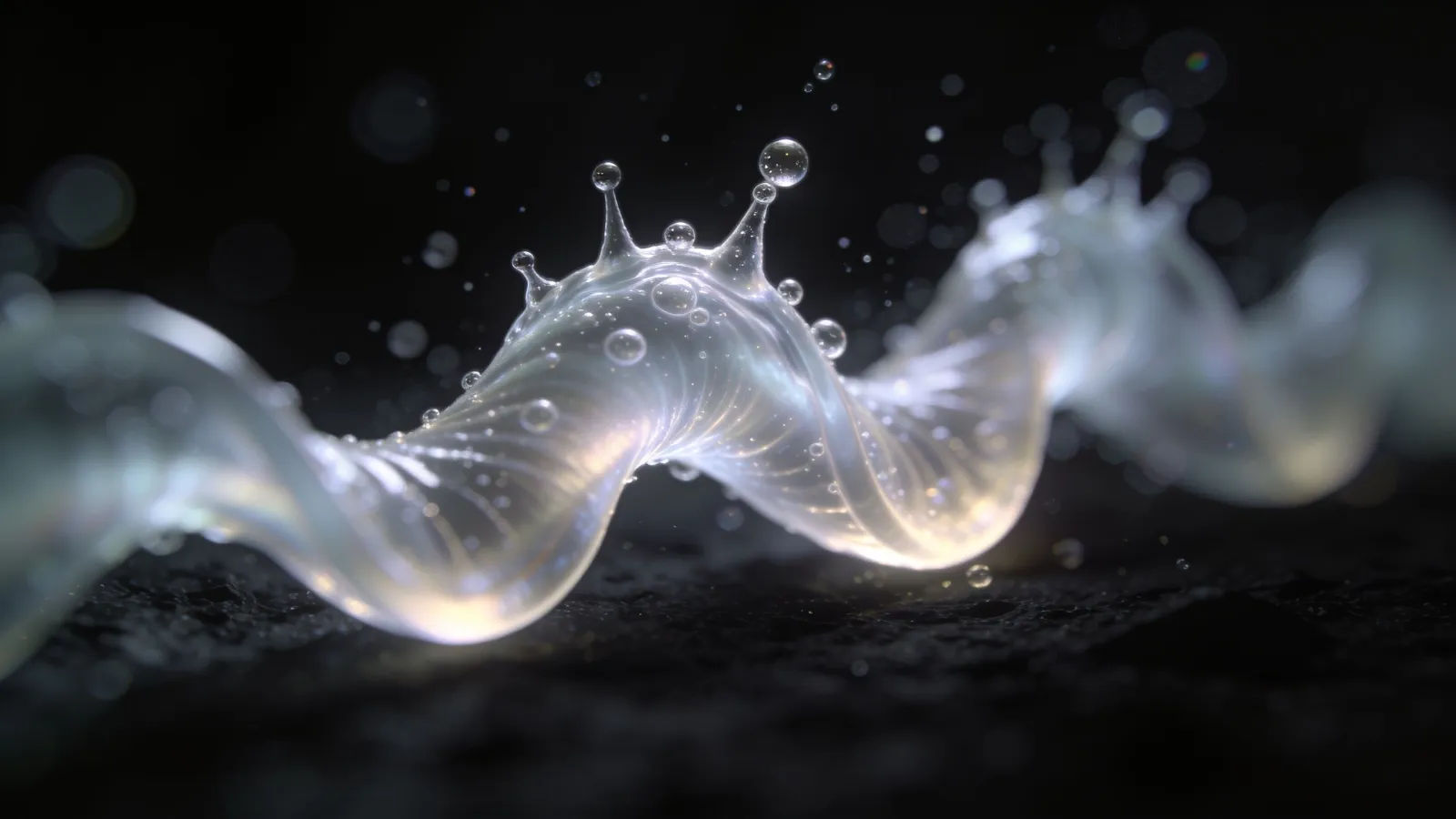 Glowing waveform broken by little bubbly spikes