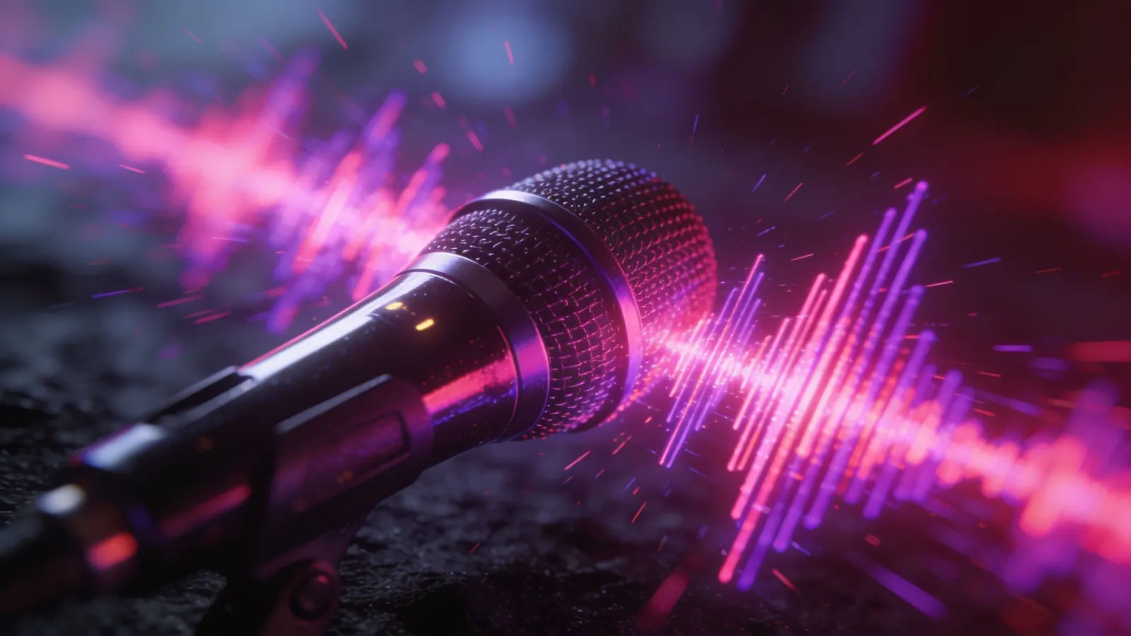 Vibrant pink waveform pulsing from a sleek microphone