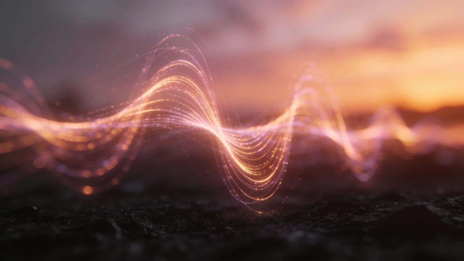 Swirling psychedelic soundwave in warm sunset hues