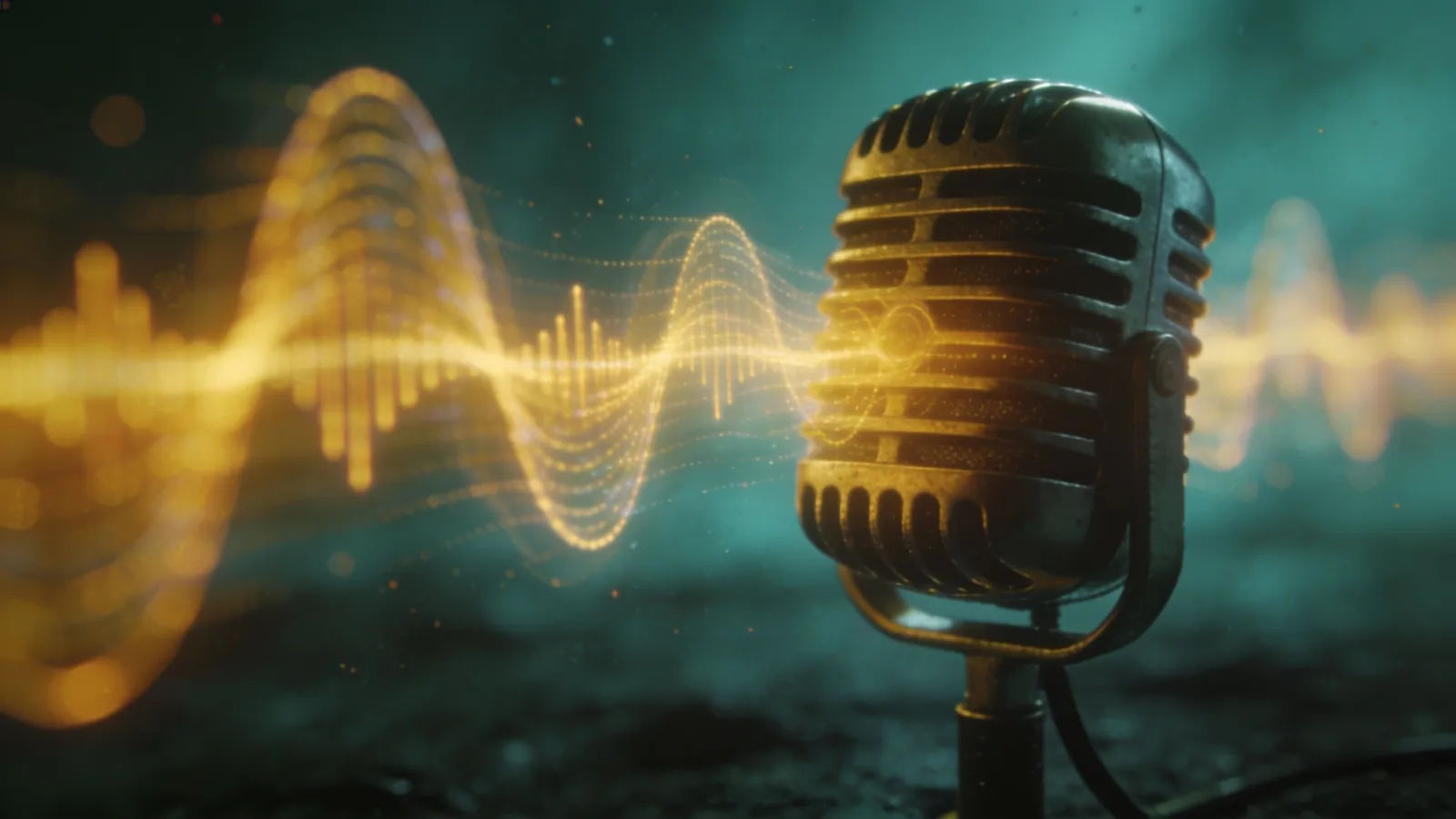 Mustard waveform past retro studio microphone