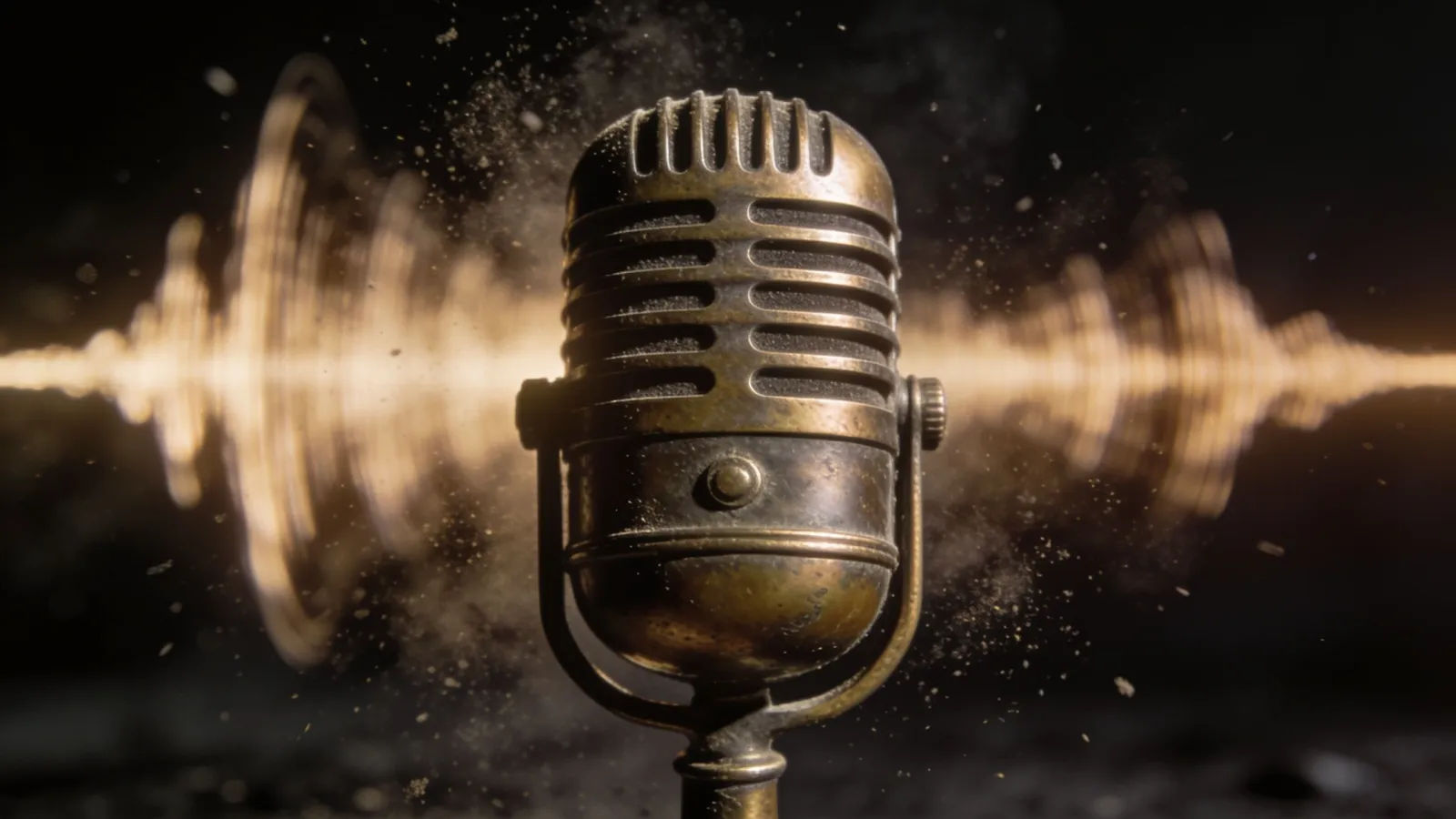 Antique microphone with a sweeping sepia soundwave