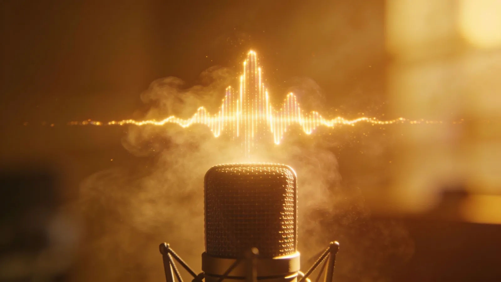 Rising glowing waveform through golden haze