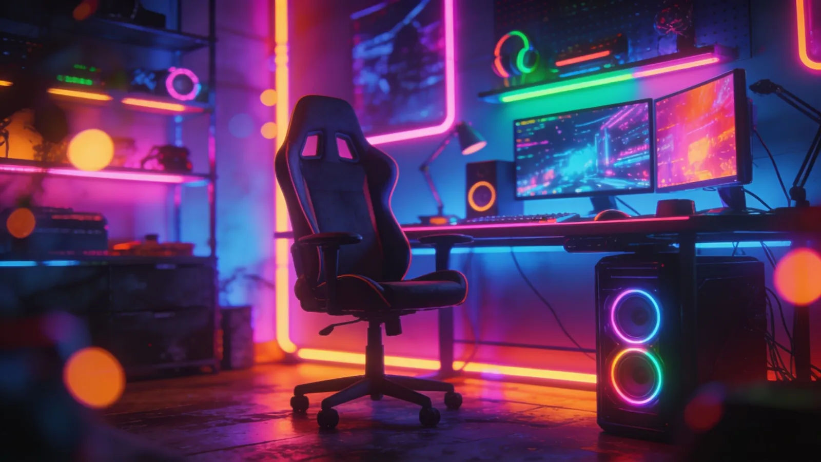 Vibrant game-stream setup glowing with colorful LEDs