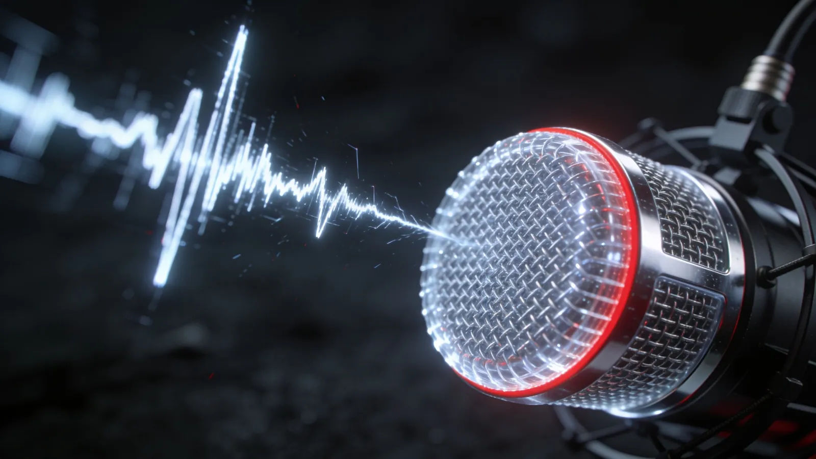Jagged steel waveform with red edge, microphone