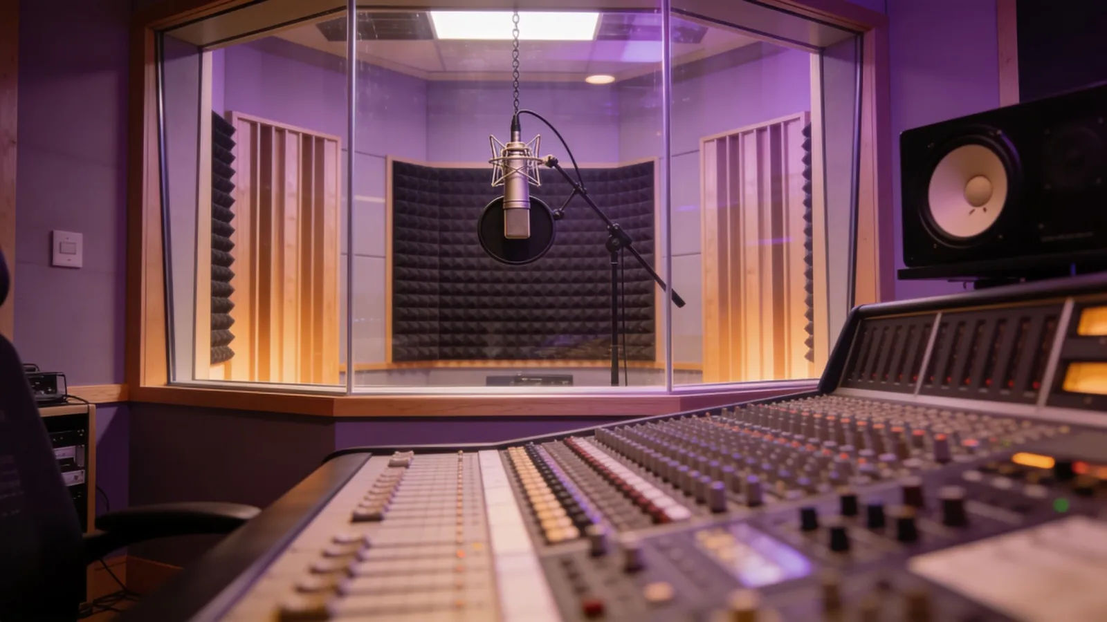 Professional voice-acting studio with a vocal booth