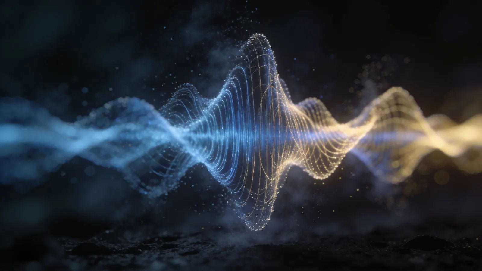Refined indigo and gold sound waveform in darkness