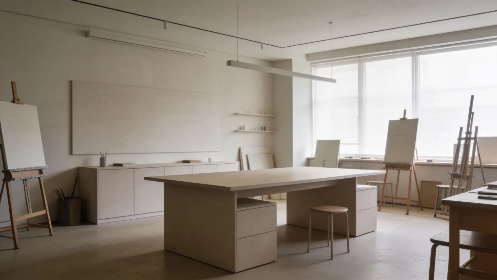 Modern minimalist studio learning space in daylight